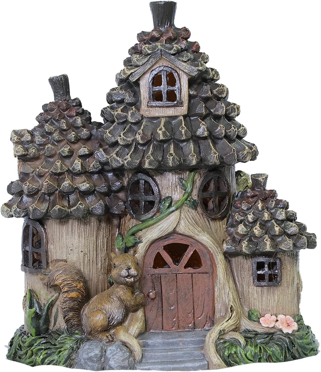 Solar Squirrel House Resin Garden Statue