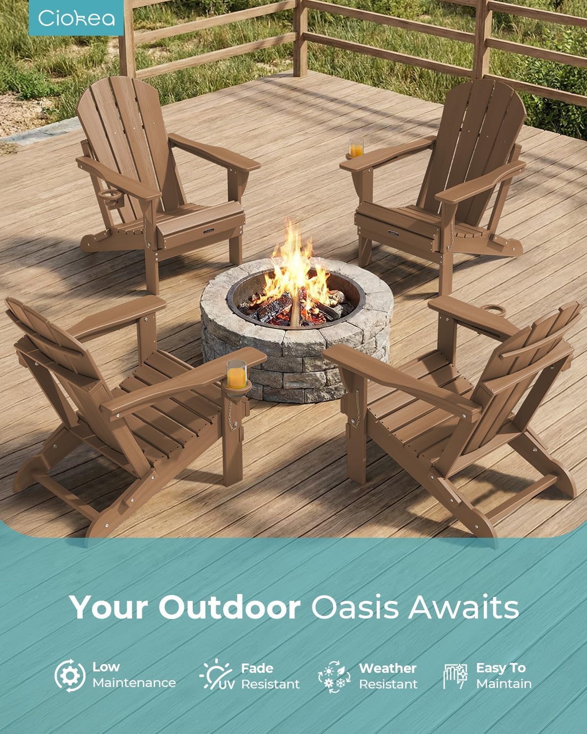 Teak 2-Pack Cup Holder Adirondack Chairs
