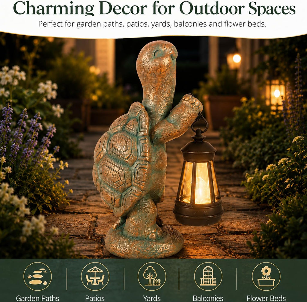 Solar Lantern Turtle Resin Garden Statue