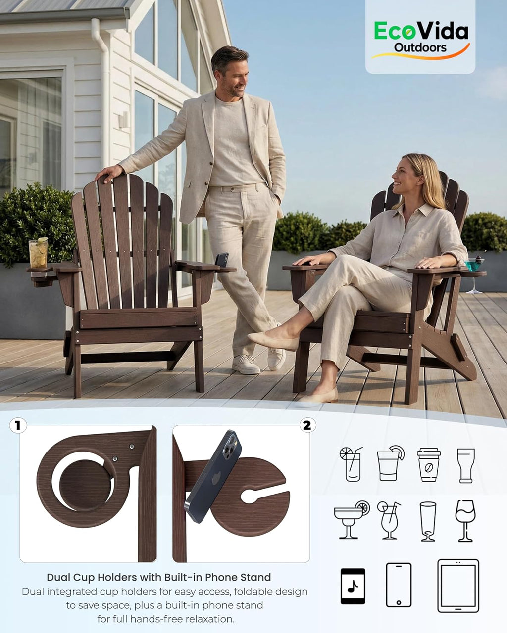 Coffee Dual Cup Holder Adirondack Chair