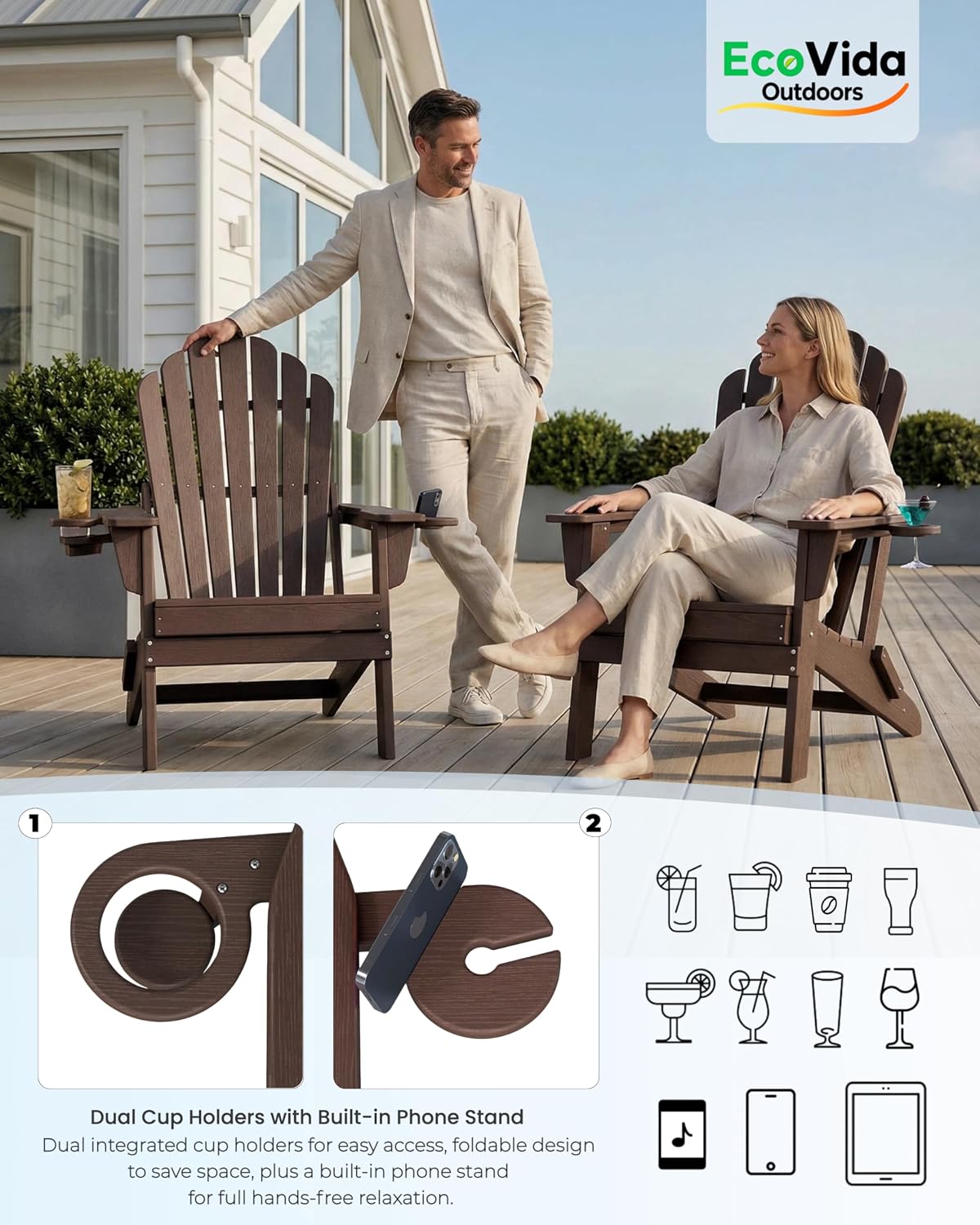 Coffee Dual Cup Holder Adirondack Chair