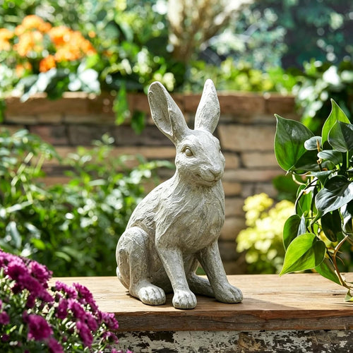 12 Inch Grey Resin Rabbit Garden Statue