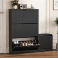 Black Fluted Flip Drawer Shoe Bench