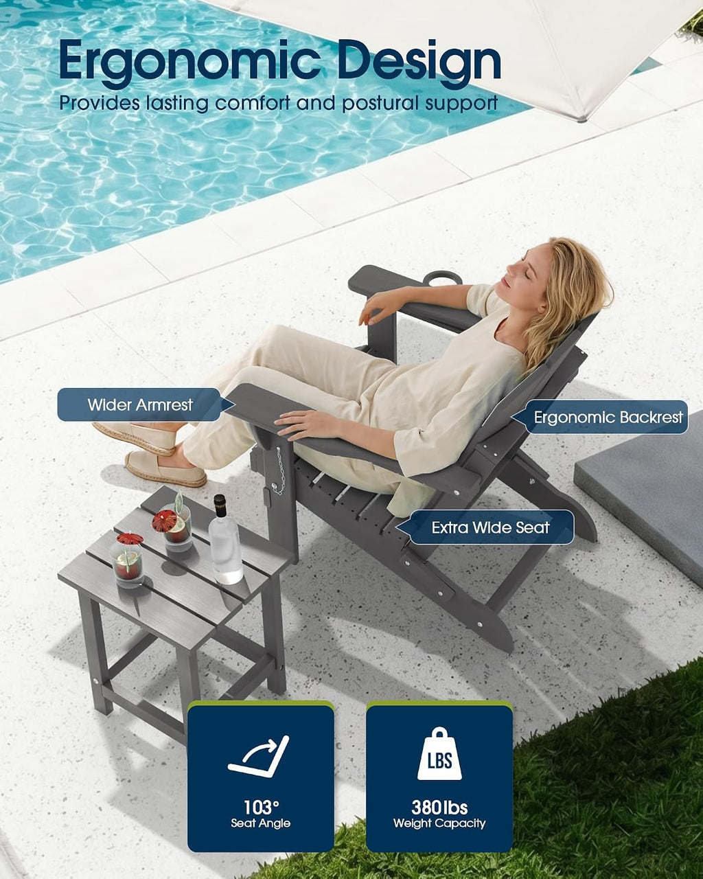 Gray Cup Holder Plastic Adirondack Chair
