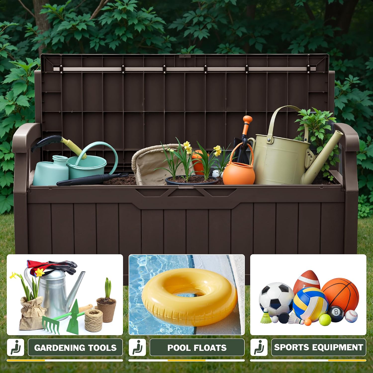 Brown 80 Gallon Outdoor Storage Bench