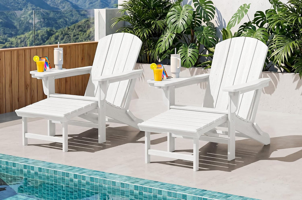 White 2-Pack Adirondack Chairs with Ottoman