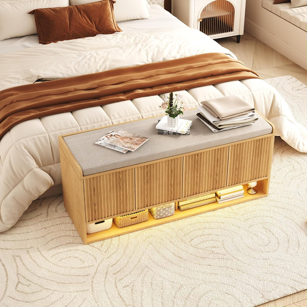 Oak Fluted LED Cushioned Shoe Bench