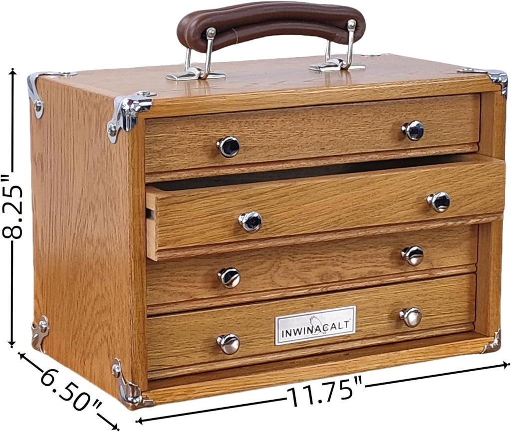 Vintage Oak 4-Drawer Wooden Toolbox