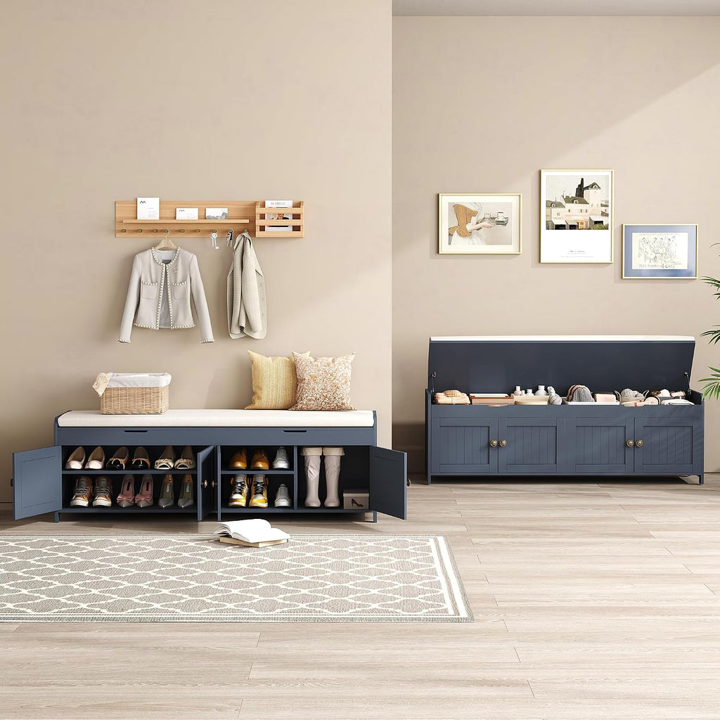 54.4" Blue Lift Cushioned Shoe Bench