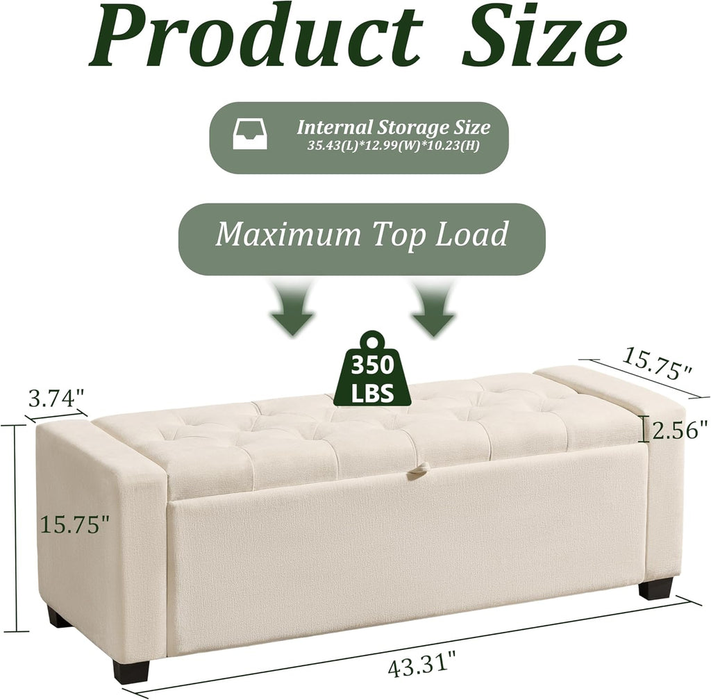 Beige Linen Tufted Storage Ottoman