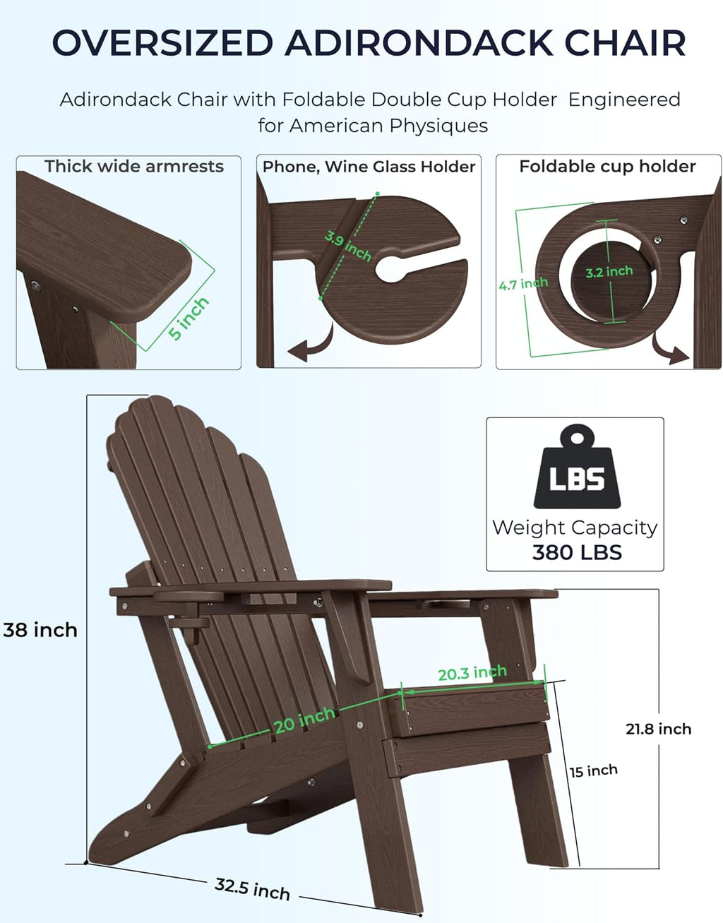 Coffee Dual Cup Holder Adirondack Chair