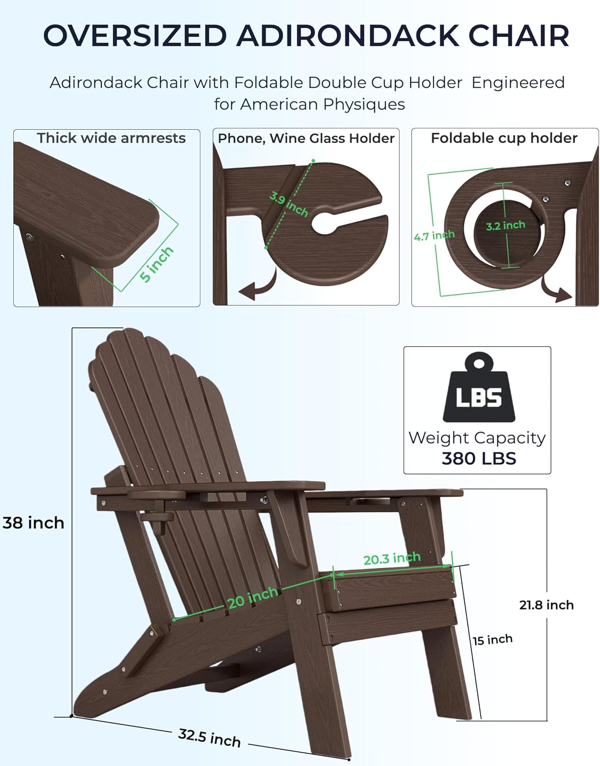Coffee Dual Cup Holder Adirondack Chair