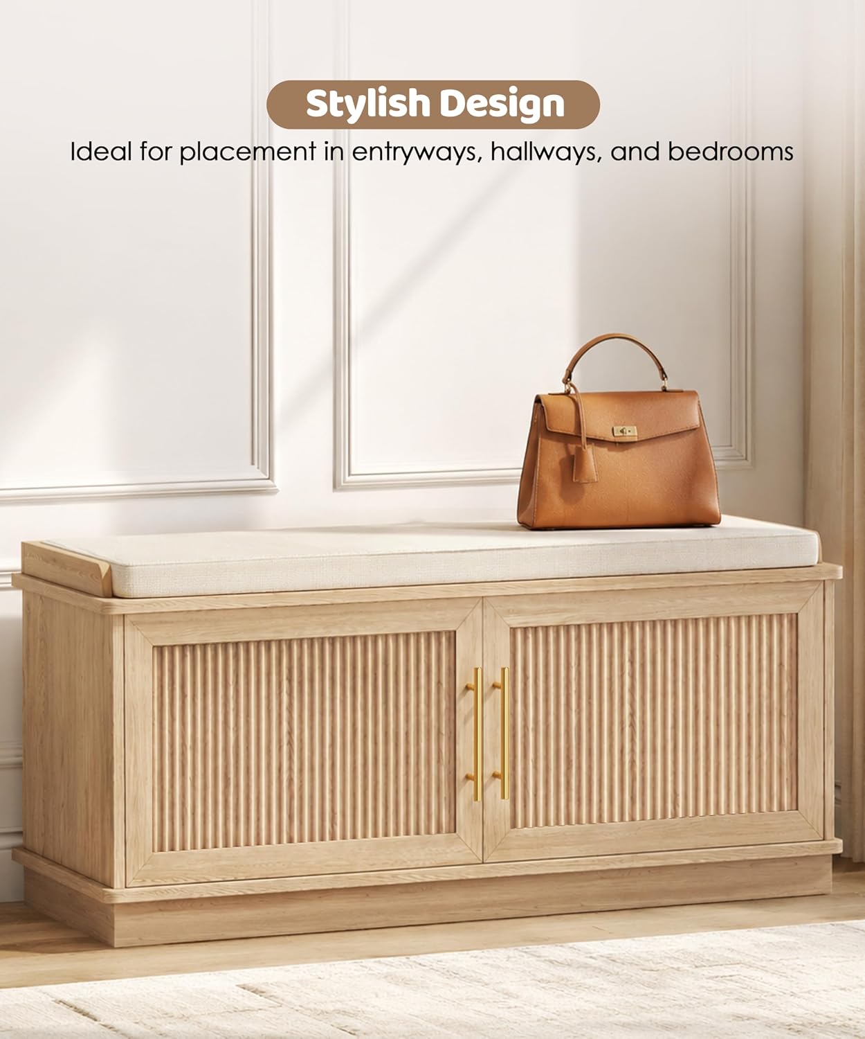Oak Fluted Cushioned Shoe Bench