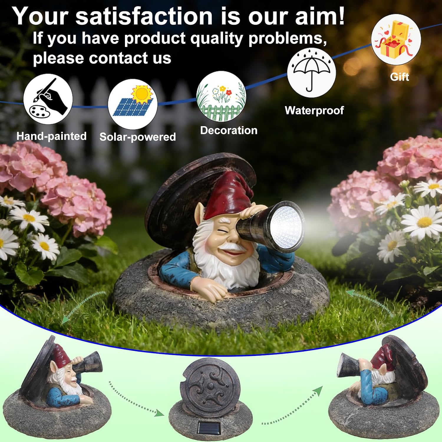 Solar Garden Gnome Resin Statue