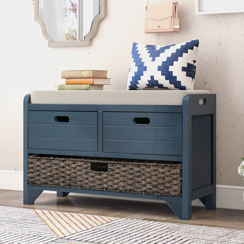 Navy Farmhouse Storage Shoe Bench