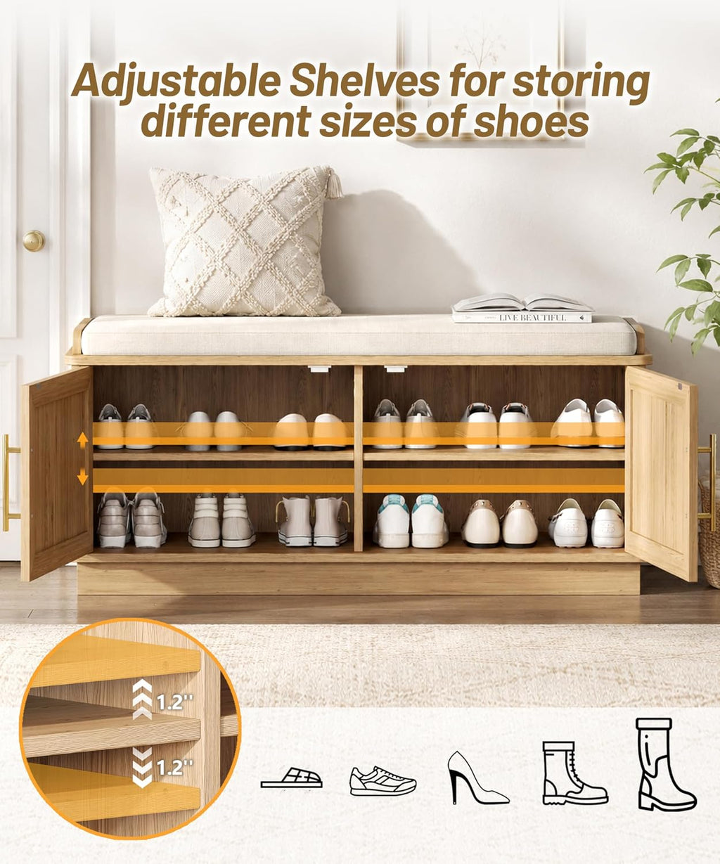 Oak Fluted Cushioned Shoe Bench