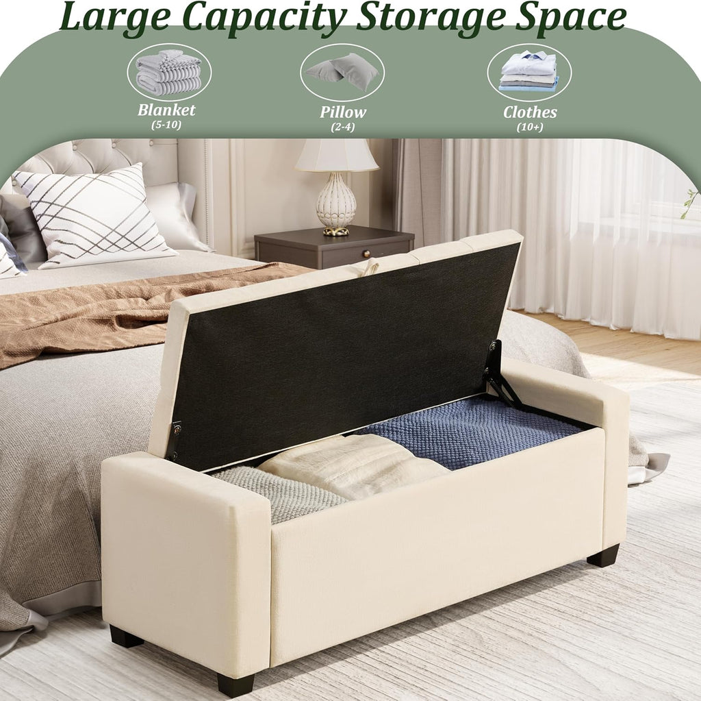Beige Linen Tufted Storage Ottoman