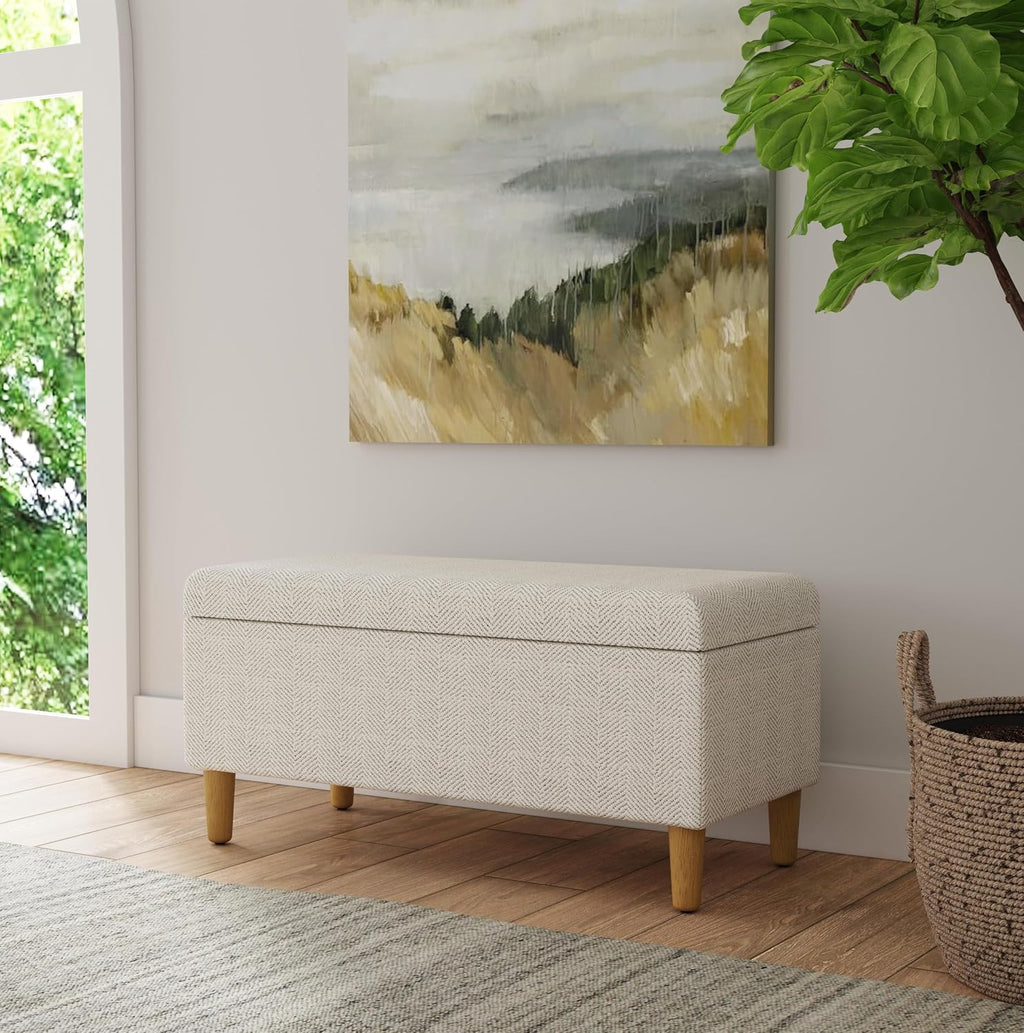 Cream Chevron Woven Storage Bench