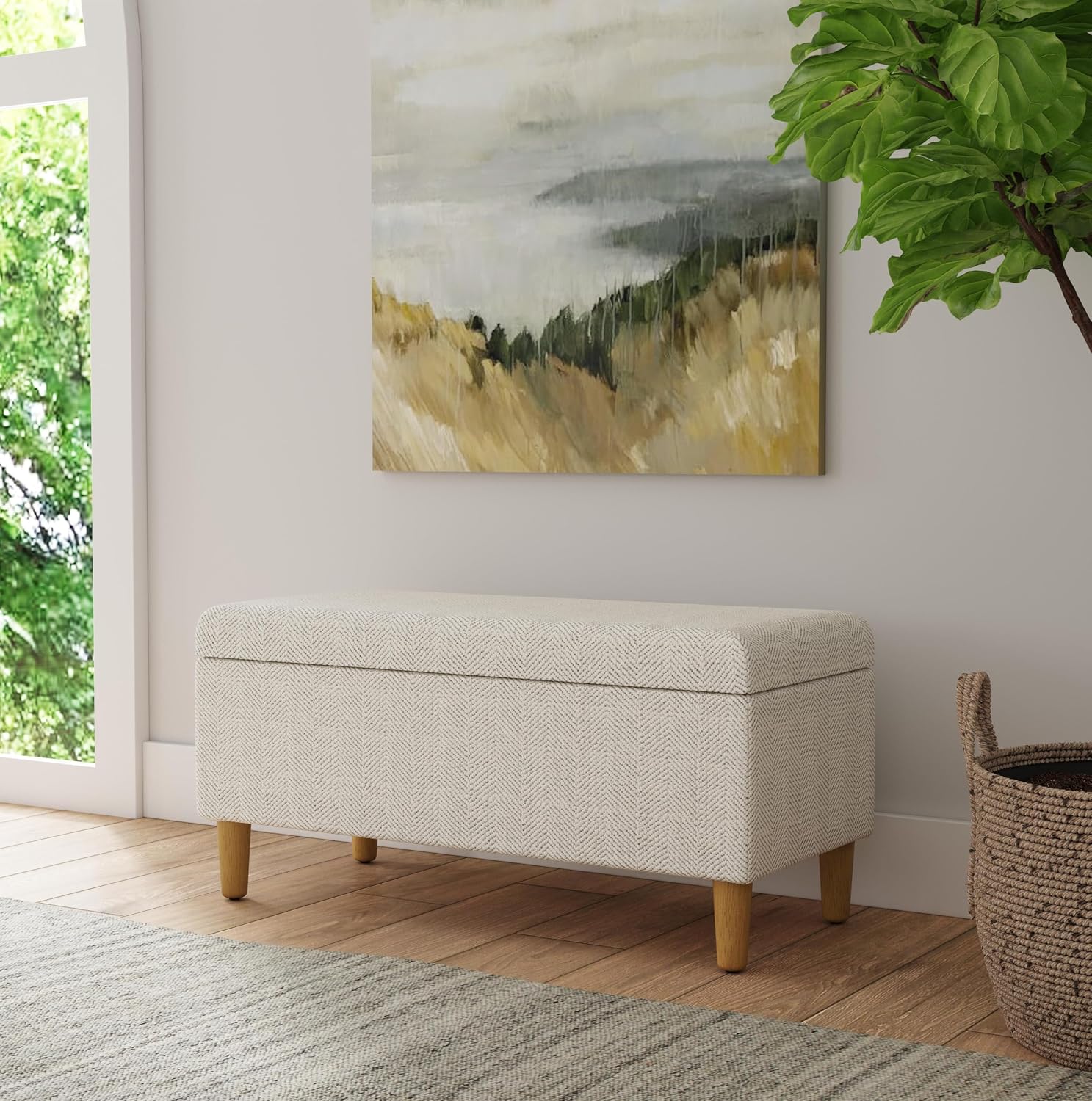 Cream Chevron Woven Storage Bench