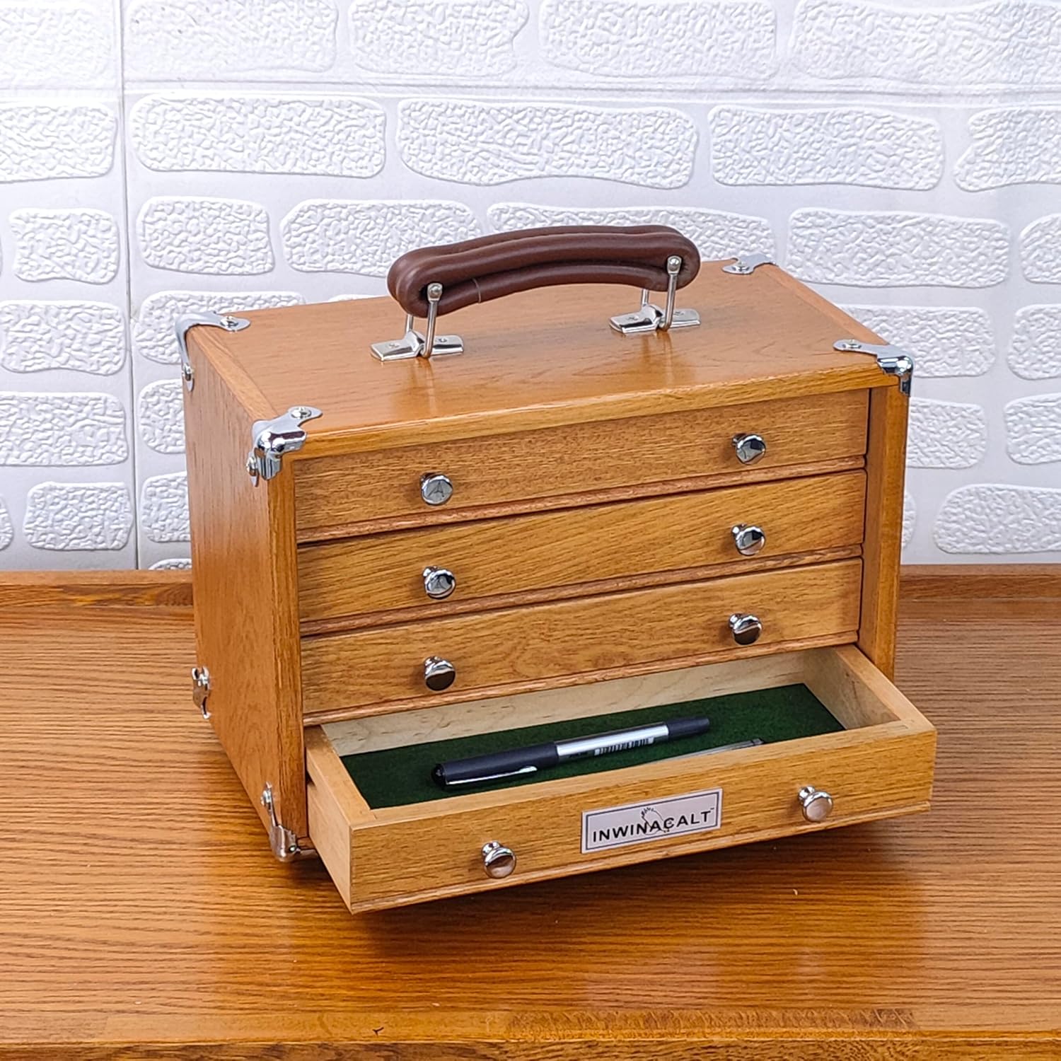 Vintage Oak 4-Drawer Wooden Toolbox