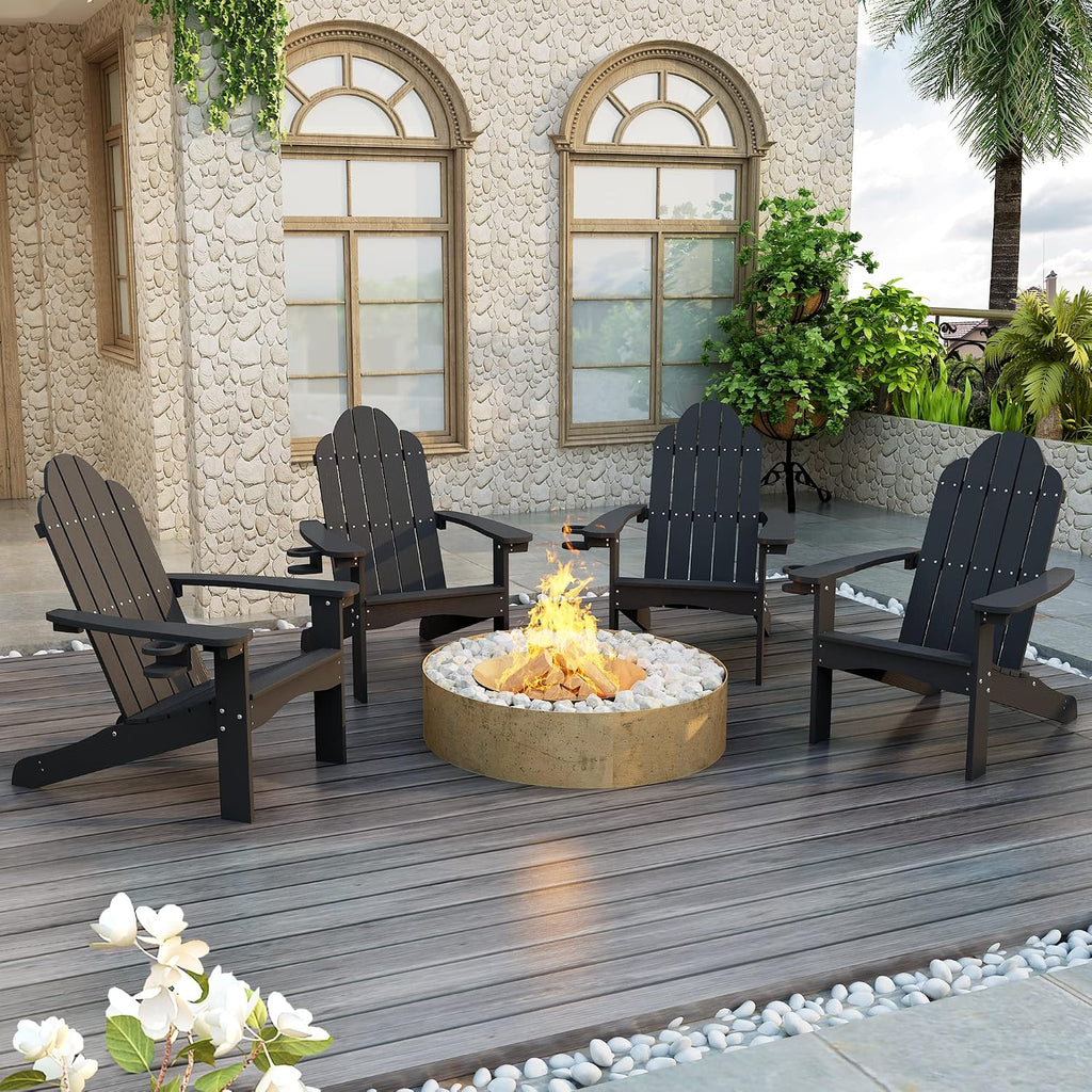 Black 4-Pack Cup Holder Adirondack Chairs