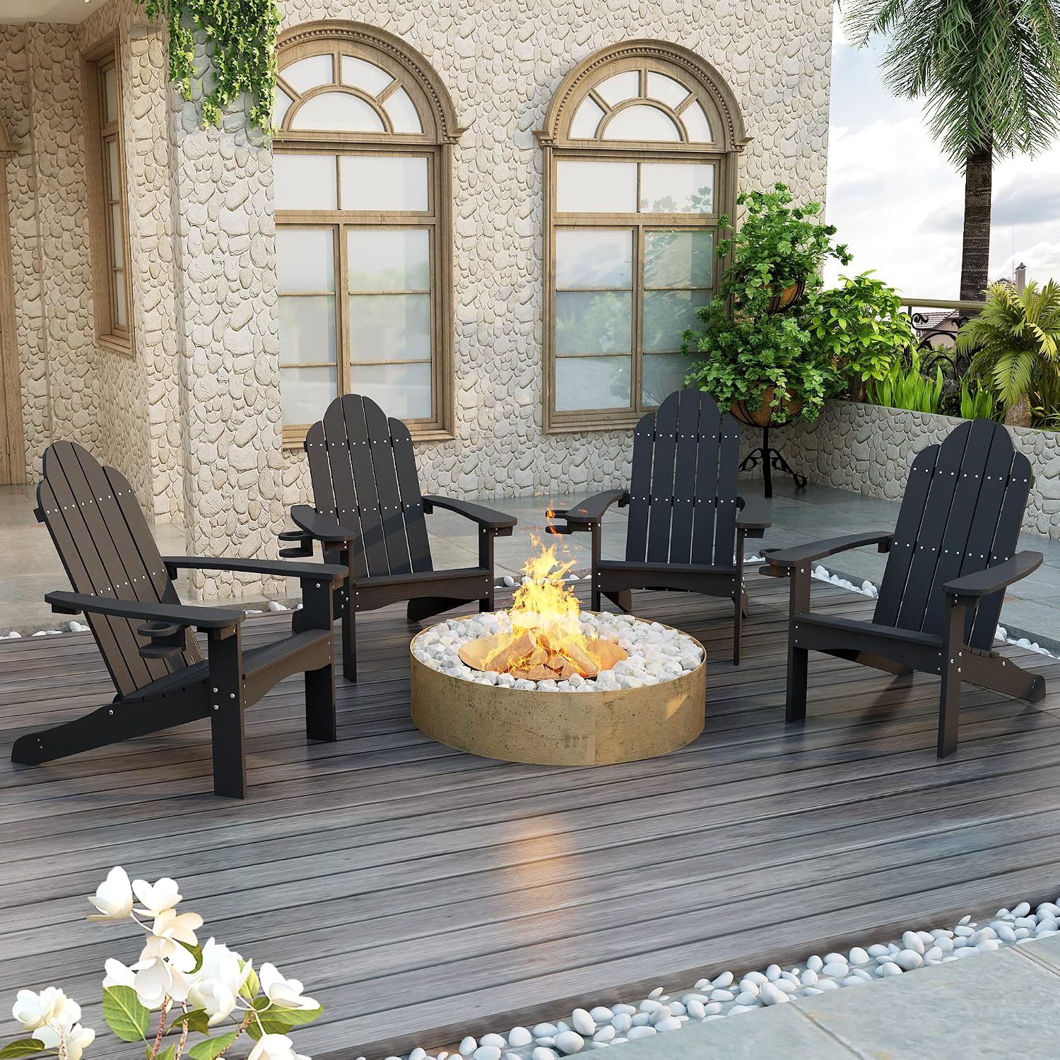Black 4-Pack Cup Holder Adirondack Chairs