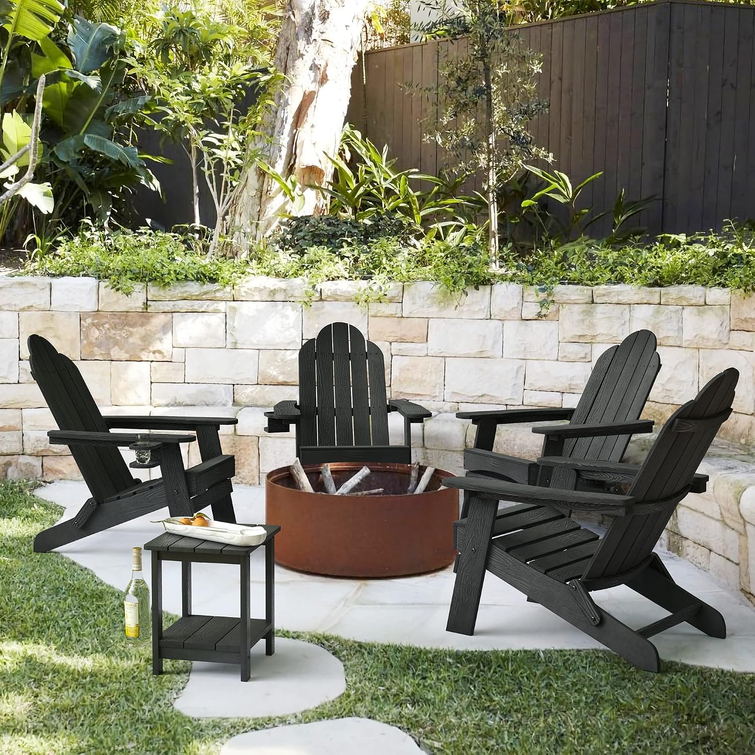 Black 4-Pack HDPE Adirondack Chairs