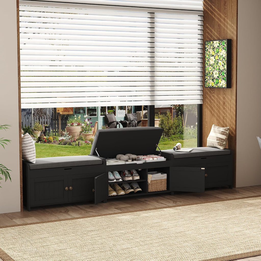 Black Lift Top Cushioned Shoe Bench