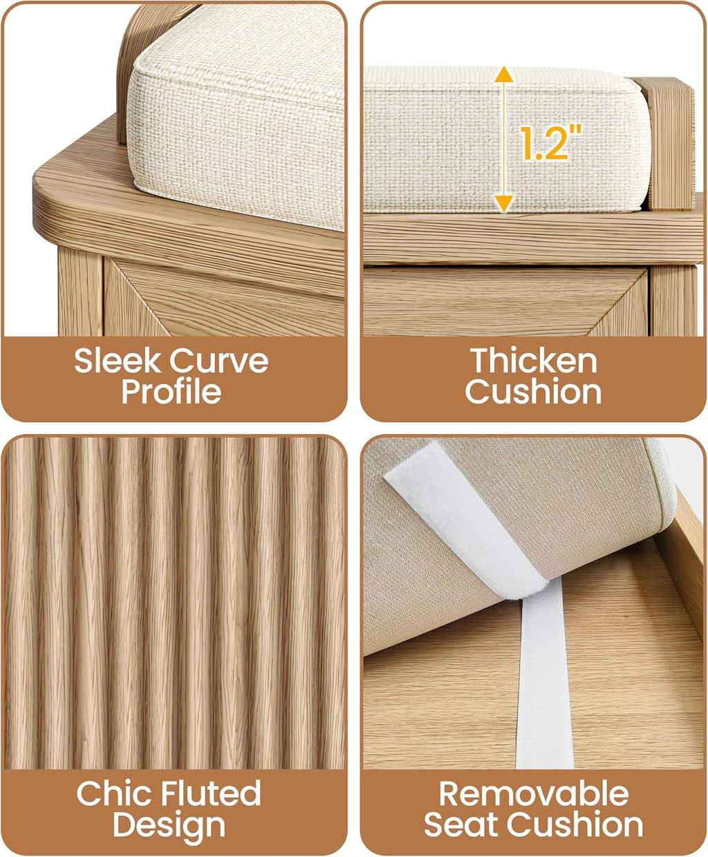 Oak Fluted Cushioned Shoe Bench