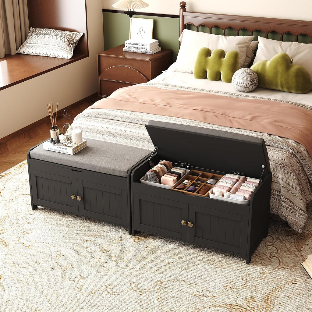 Black Lift Top Cushioned Shoe Bench